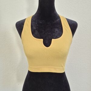 Mustard Yellow Women's Ribbed Scoop Neck Crop Top